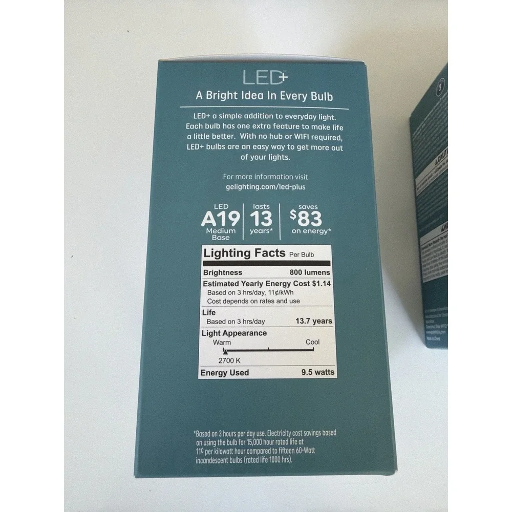 Lot of 2 GE LED+ Color A19 Bulbs‎ 60W Eq 800lm Remote 16 Colors NEW.    5194